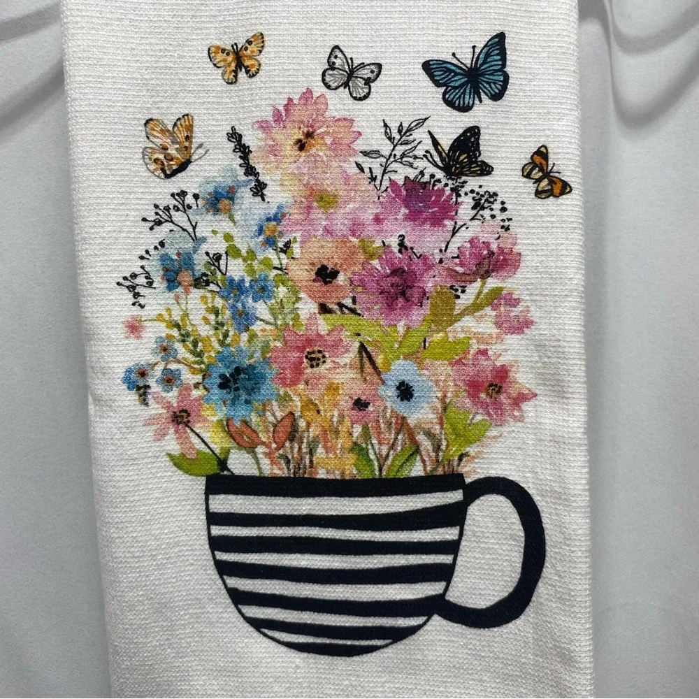My cup runneth over kitchen towel floral white biblical inspirational nwt